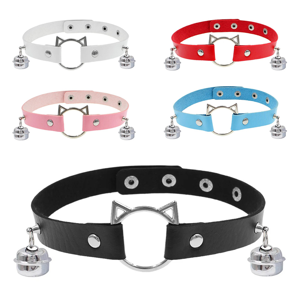 Halsband Kunstleder PU, mit Katzen-Ring und Glöckchen