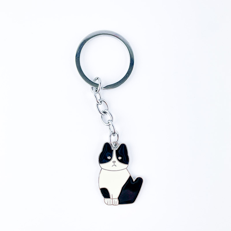 Katze schwarz-weiß Schlüsselanhänger Metall (silberfarben)